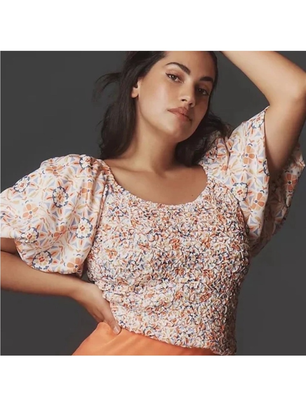 NWT Anthropologie Dolan smocked Smocked Puff-Sleeve Floral Crop Top